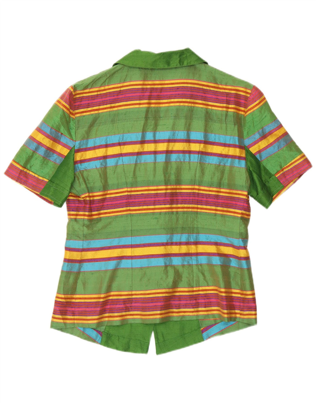 Cardigã feminino VINTAGE de manga curta UK 12 listrado verde médio retrô