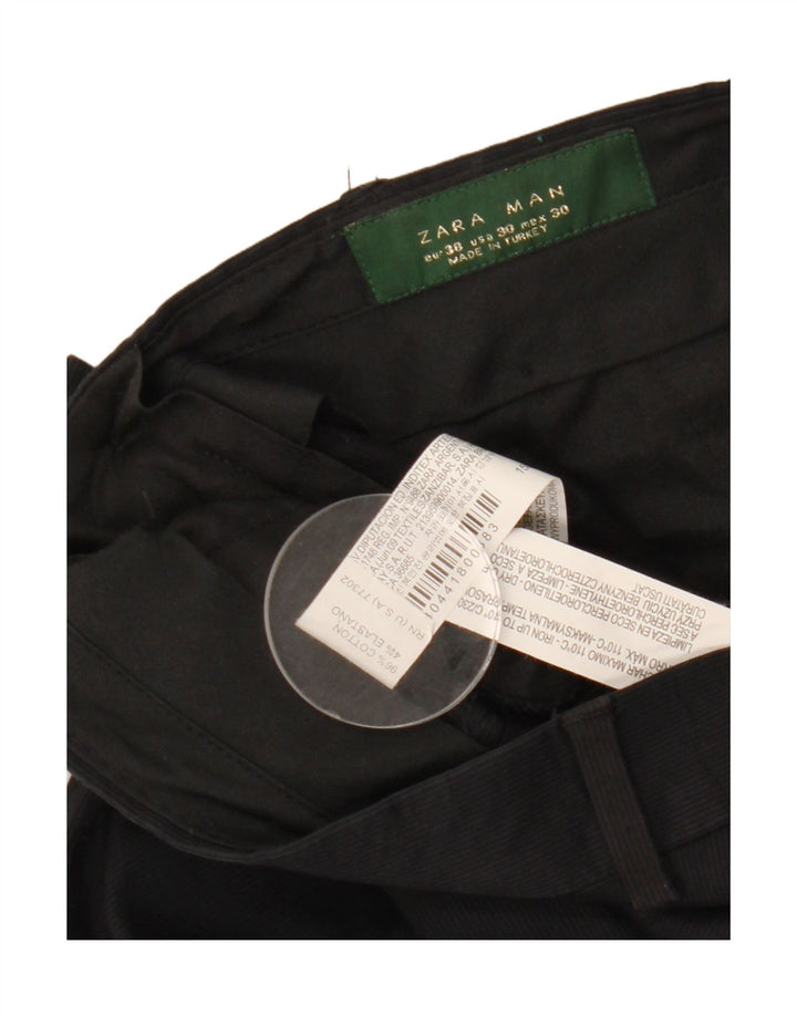 ZARA Calça Chino Masculina Reta UE 38 Pequena W30 L28 Algodão Preto