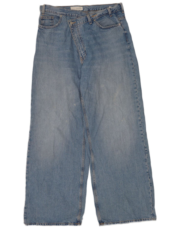 Zara Jeans feminino cintura alta com perna larga EU 42 grande W32 L32 algodão azul