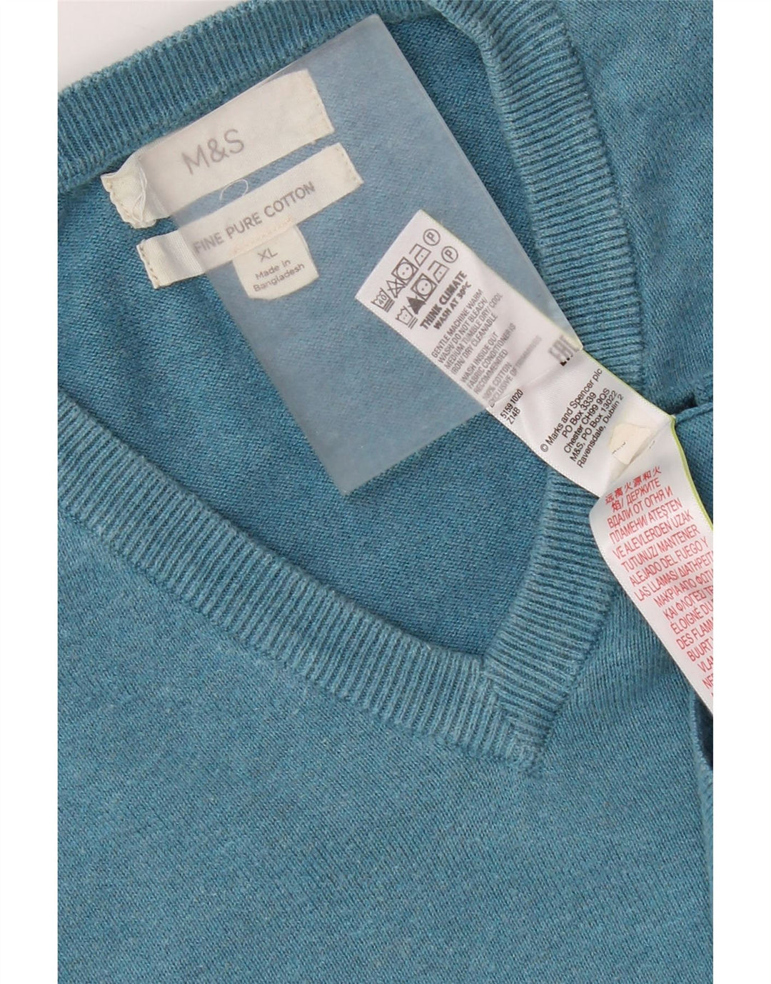 Suéter masculino Marks & Spencer com decote em V XL azul algodão