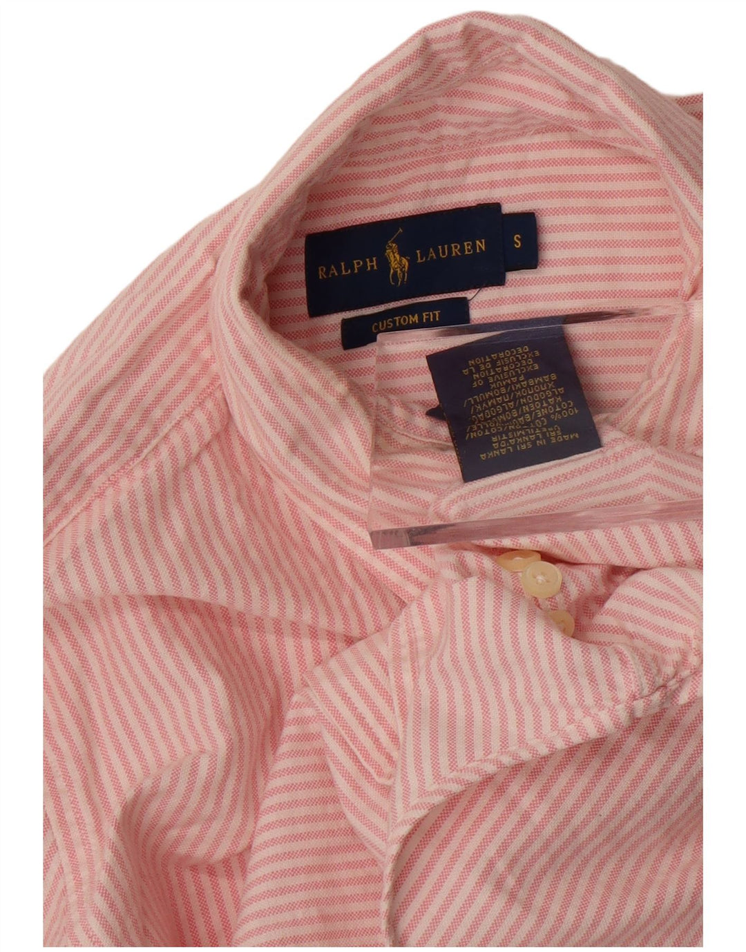 Ralph Lauren Camisa masculina personalizada de algodão listrado rosa pequeno