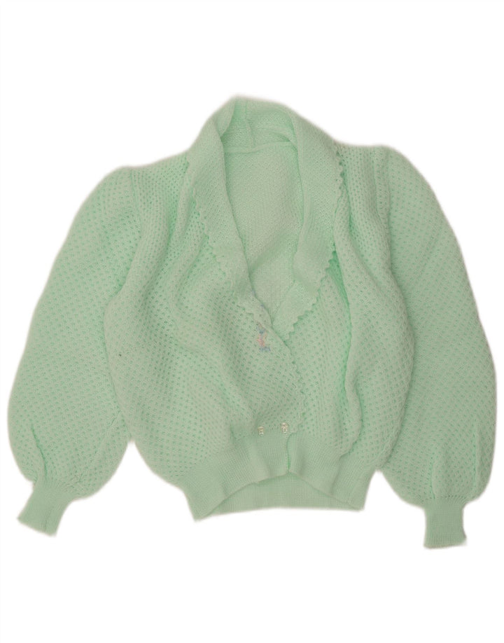 Suéter cardigã feminino vintage UK 14 turquesa médio