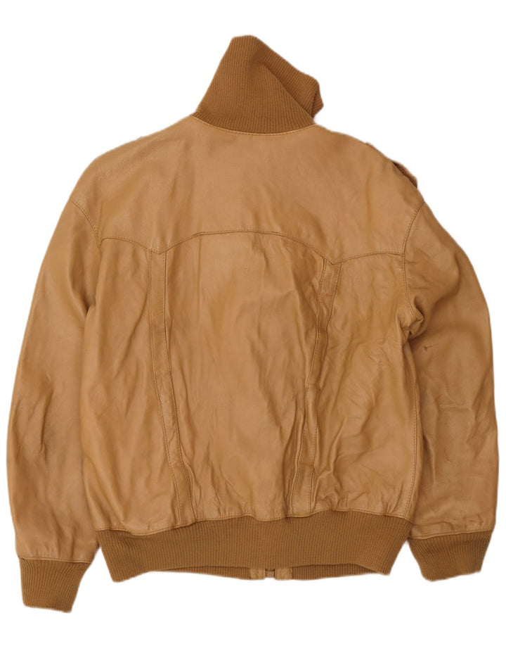 Jaqueta de couro bomber militar vintage masculina Reino Unido 38 bege médio