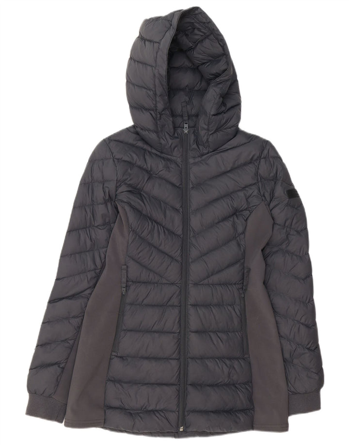 Jaqueta feminina acolchoada com capuz HOLLISTER UK 10 pequena cinza nylon