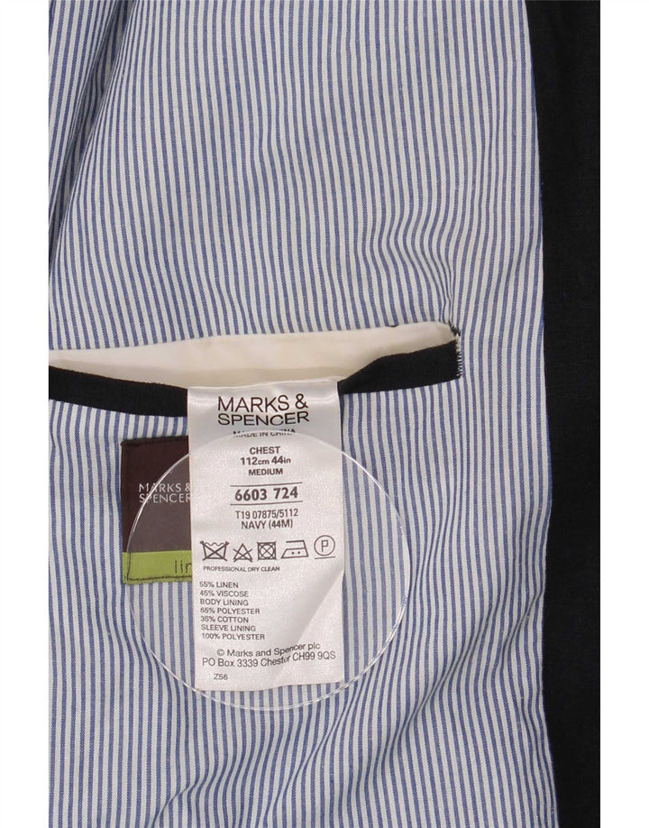 Jaqueta blazer masculina de 2 botões Marks & Spencer Reino Unido 44 XL azul marinho linho