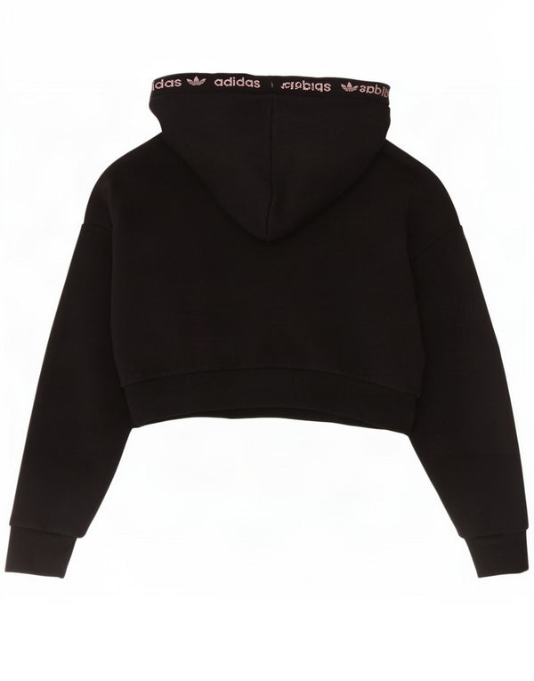 Adidas Womens Crop Graphic Oversized Hoodie Jumper Reino Unido 8 Pequeno Algodão Preto