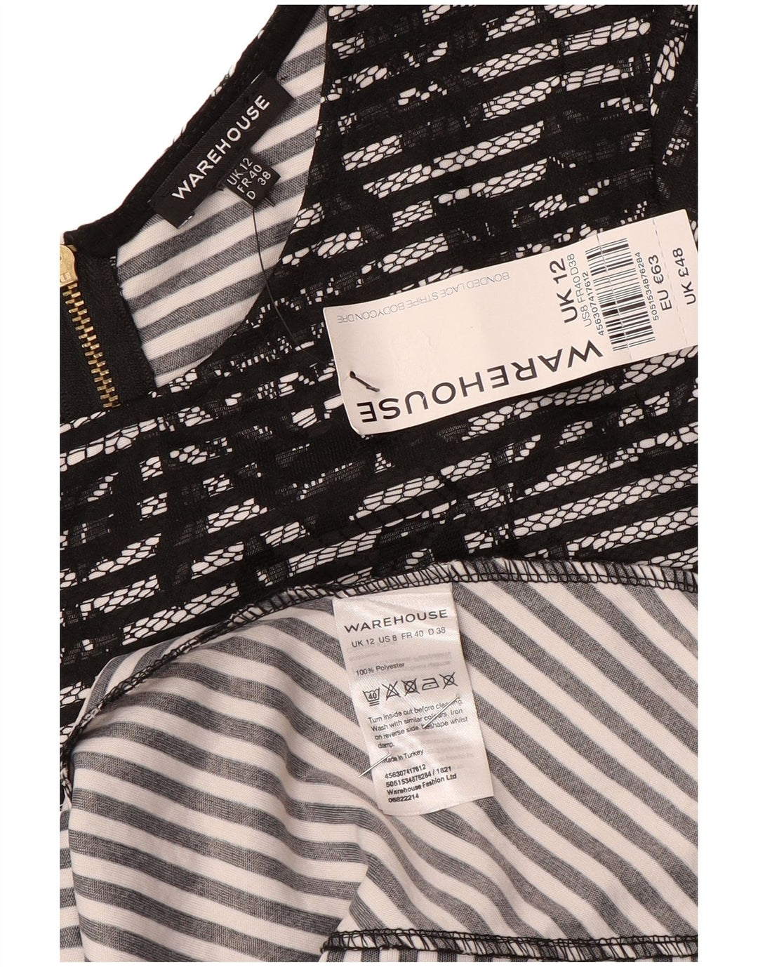 Vestido bodycon feminino Warehouse UK 12 poliéster floral preto médio