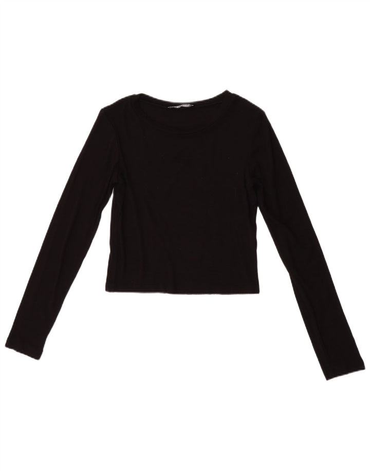 Zara Womens Crop Top Manga Longa Reino Unido 8 Pequeno Preto