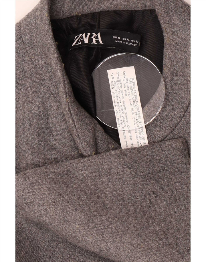 Zara Casaco feminino duplo breasted UK 18 XL Lã cinza
