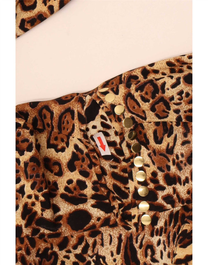 Jaqueta blazer feminina vintage com 2 botões IT 48 XL marrom animal print viscose