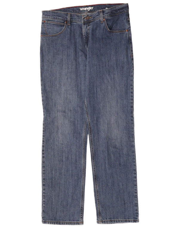 Wrangler Mens Straight Jeans W35 L32 Azul Algodão