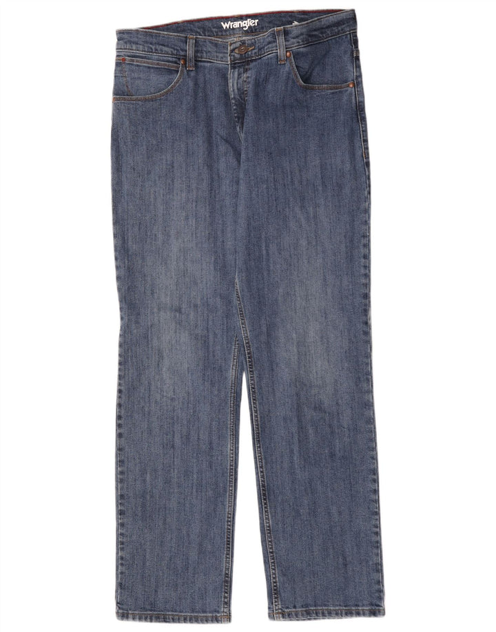 Wrangler Mens Straight Jeans W35 L32 Azul Algodão