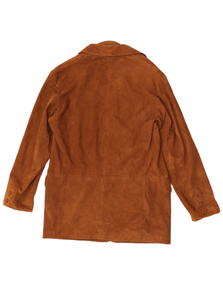 Jaqueta blazer masculina vintage de camurça com 3 botões IT 48 couro marrom médio