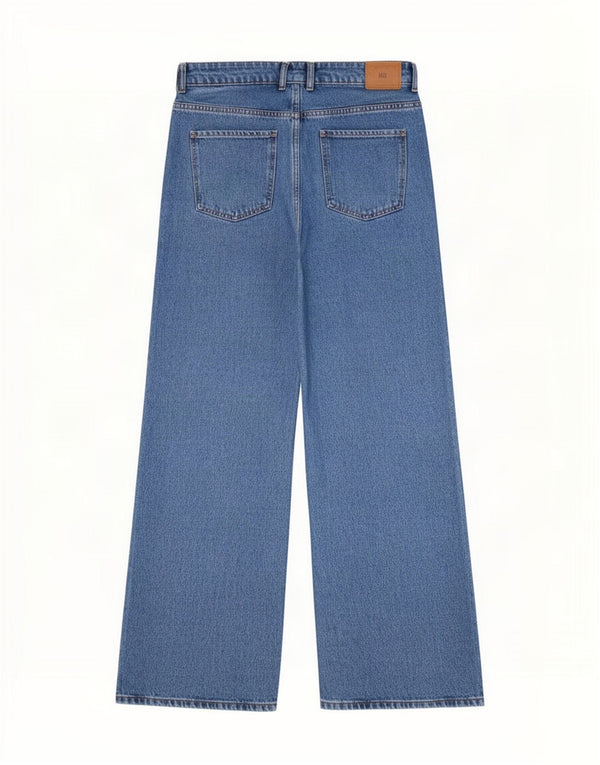 Calça jeans feminina Zara de perna larga EU 40 médio W30 L32 algodão azul