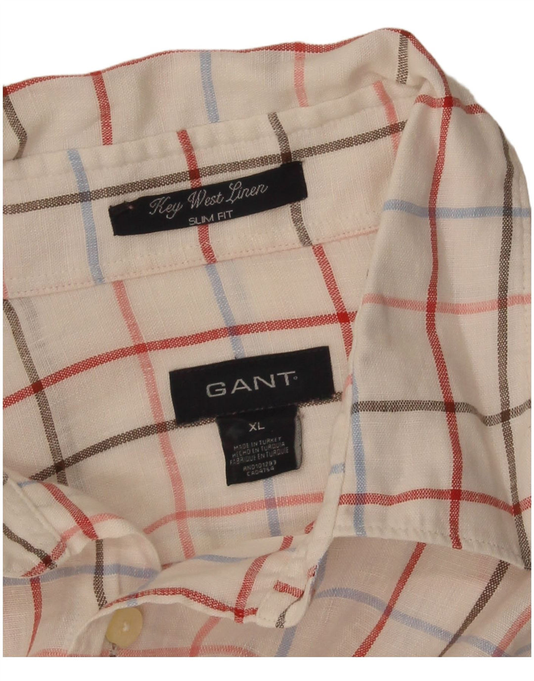 Gant Mens Camisa Slim Fit XL Branco Xadrez Linho
