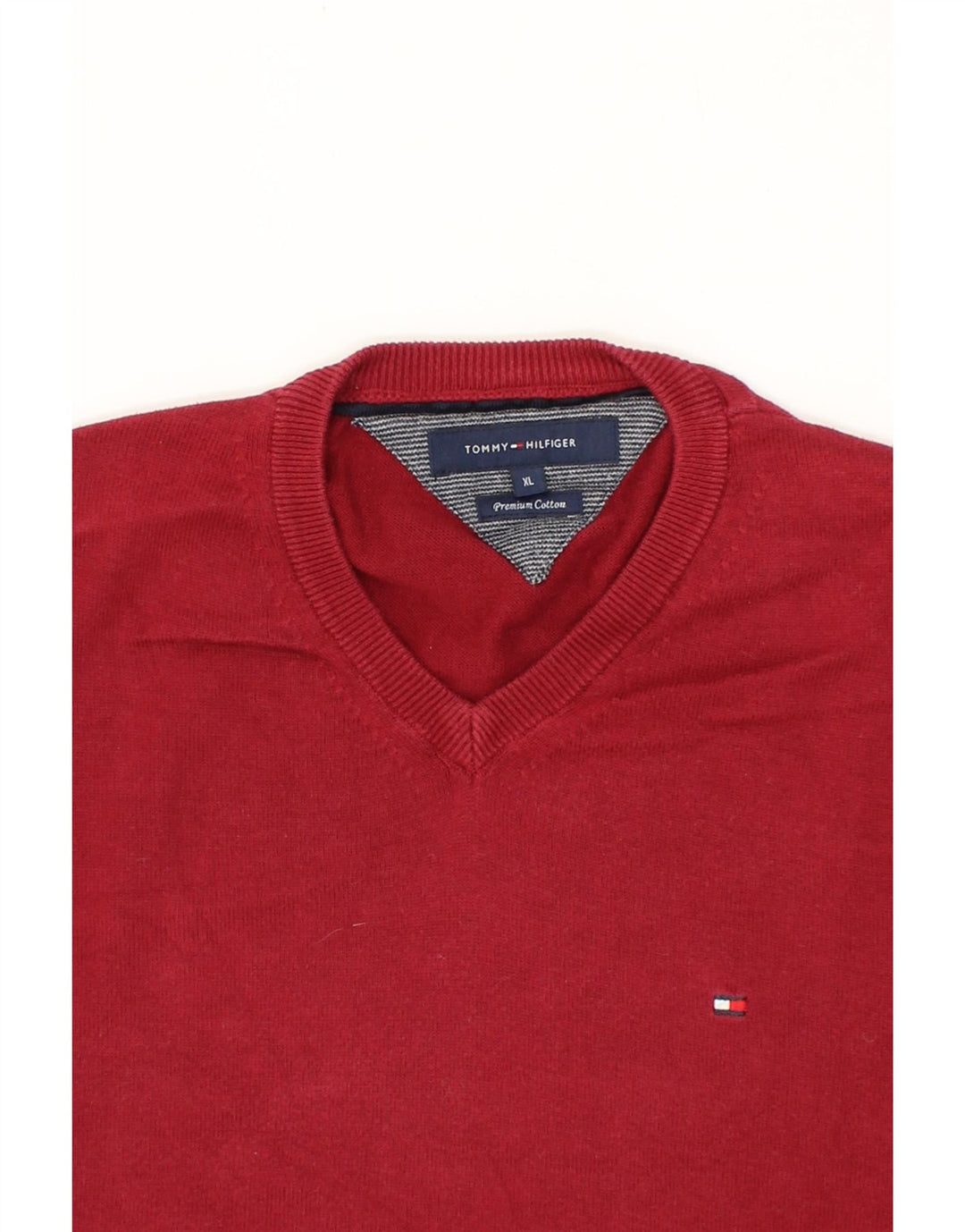 TOMMY HILFIGER Mens V-Neck Jumper Sweater XL Burgundy Cotton Vintage Tommy Hilfiger and Second-Hand Tommy Hilfiger from Messina Hembry 