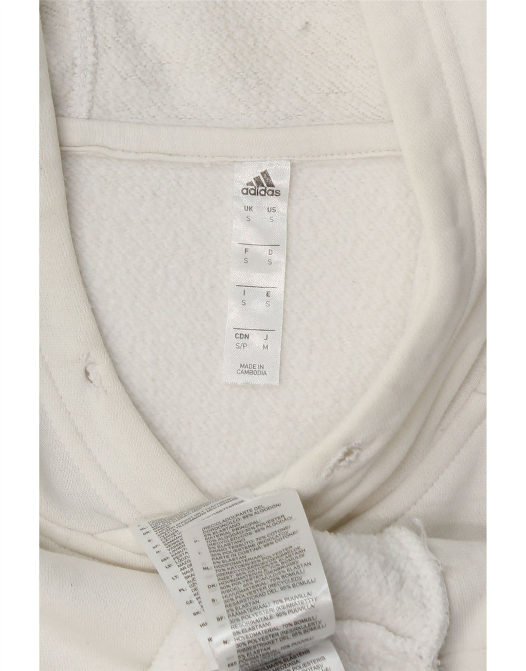ADIDAS Mens Hoodie Jumper Pequeno Algodão Branco