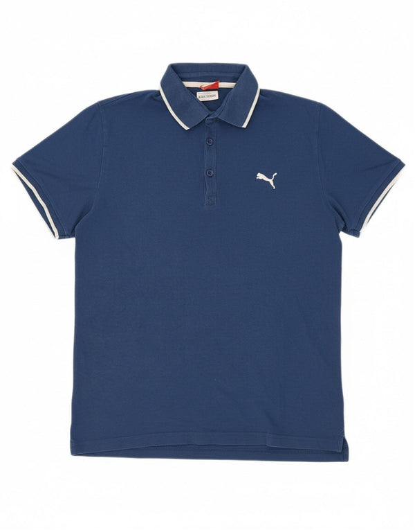 Camisa polo masculina PUMA algodão azul médio
