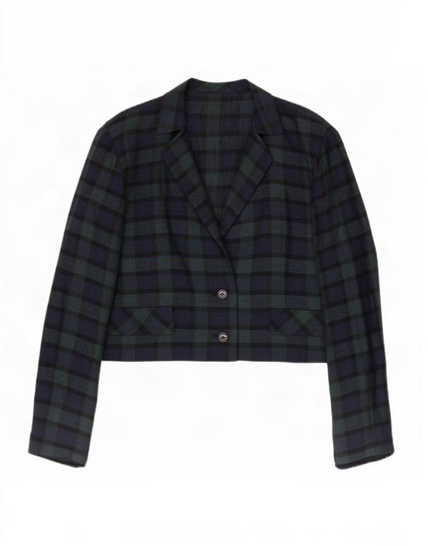 Jaqueta blazer feminina vintage com 2 botões Reino Unido 14 xadrez verde médio