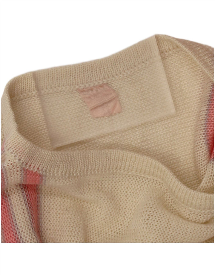 Suéter feminino VINTAGE com gola canoa UK 14 bloco colorido rosa médio