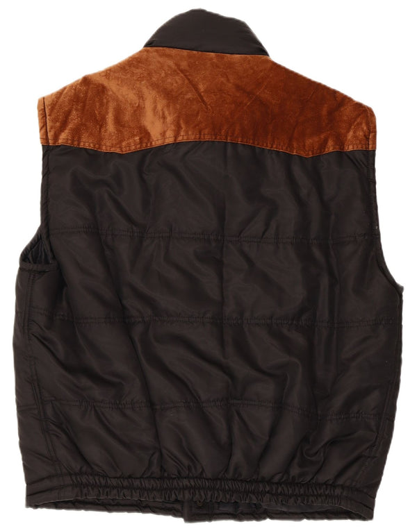 Vintage Mens acolchoado Gilet UK 40 grande poliéster preto Colourblock