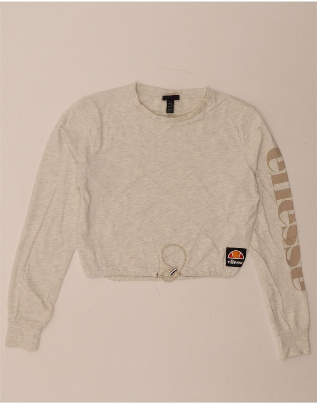 ELLESSE Womens Crop Graphic Sweatshirt Jumper UK 6 XS Grey Cotton Vintage Ellesse and Second-Hand Ellesse from Messina Hembry 