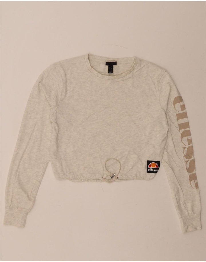 ELLESSE Womens Crop Graphic Sweatshirt Jumper UK 6 XS Grey Cotton Vintage Ellesse and Second-Hand Ellesse from Messina Hembry 