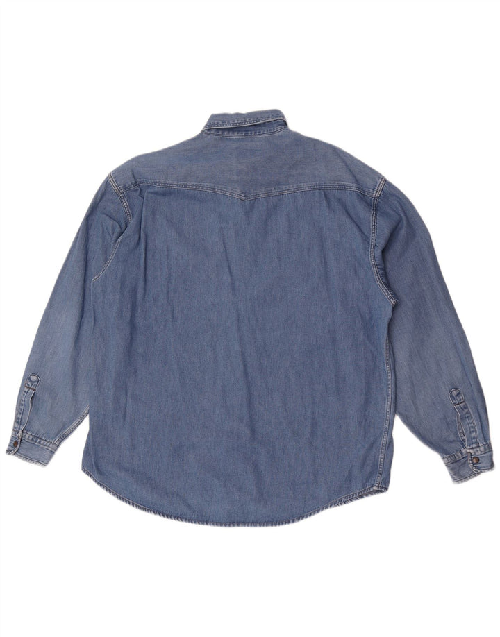 Camisa jeans masculina vintage grande algodão azul