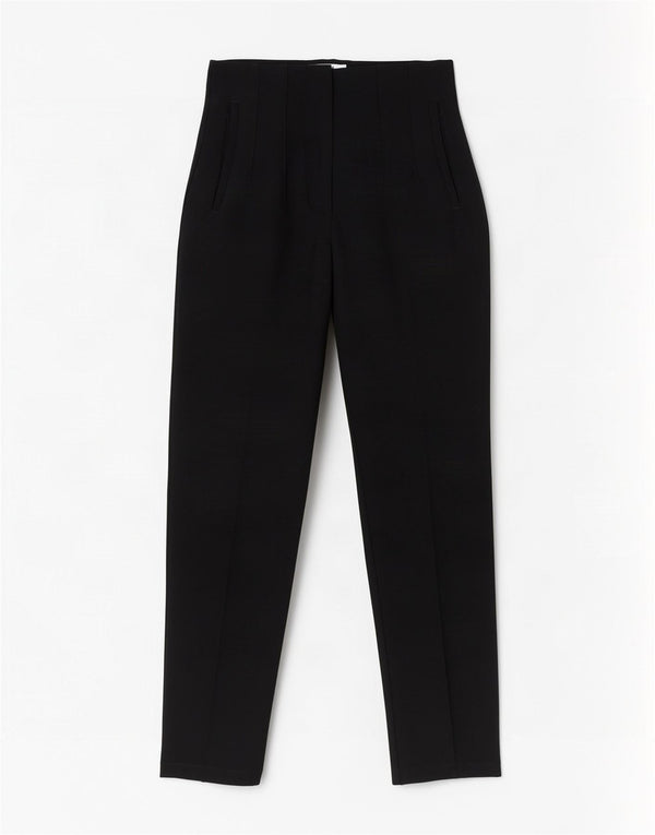 Calça feminina Zara cintura alta cônica cortada XS W24 L25 poliéster preto