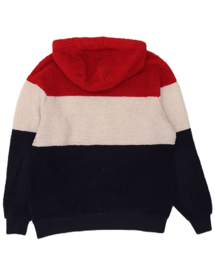 FILA Suéter masculino de lã com capuz gráfico médio bloco colorido multicolorido