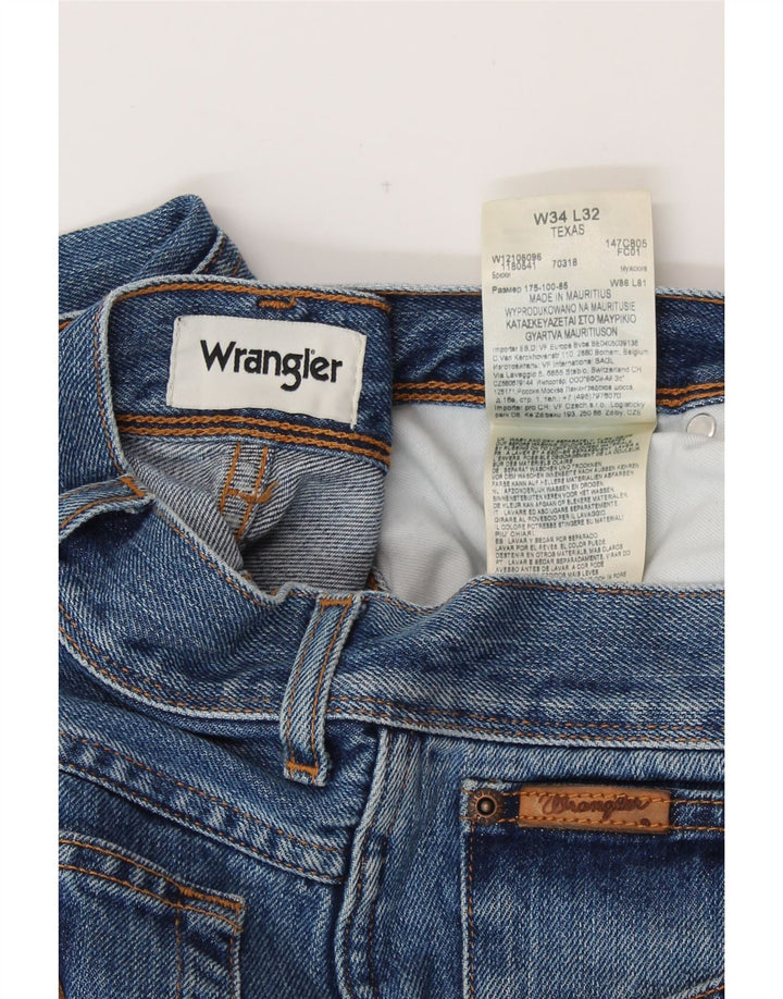 WRANGLER Masculino Texas Straight Jeans W34 L32 Azul Algodão