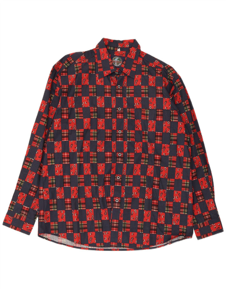 Camisa masculina vintage tamanho 41/42 grande algodão xadrez azul marinho