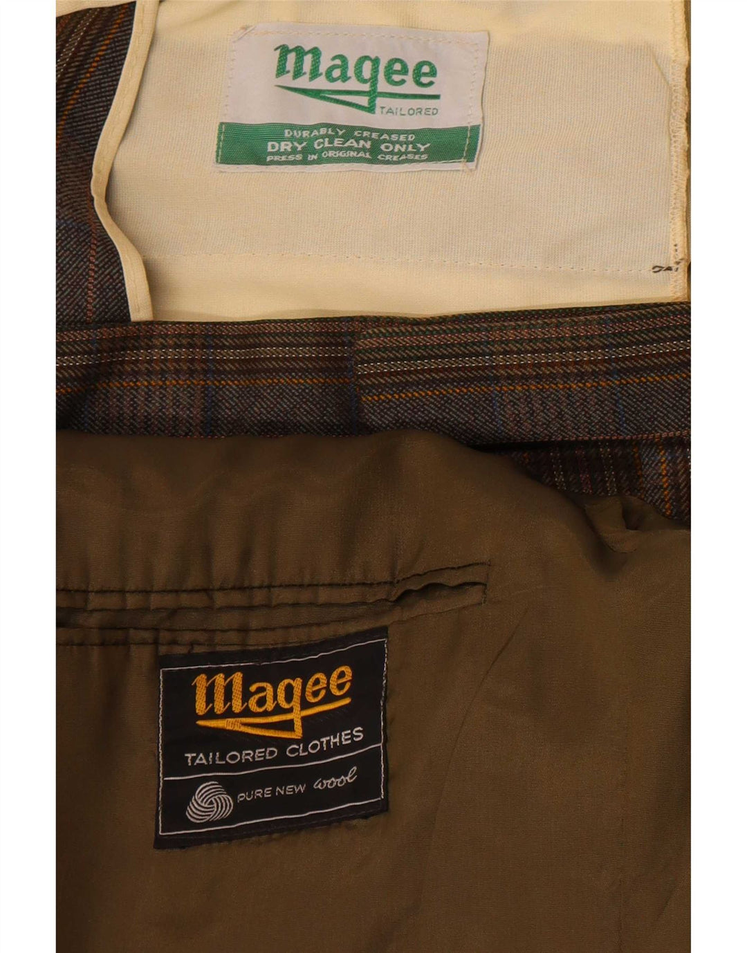 Terno masculino Magee com 2 botões UK 38 médio W32 L32 marrom xadrez lã virgem