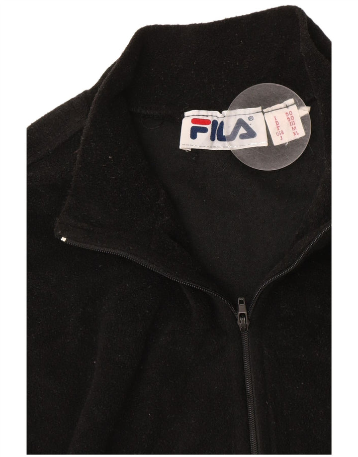 Fila Suéter masculino de lã com zíper e gola média preto
