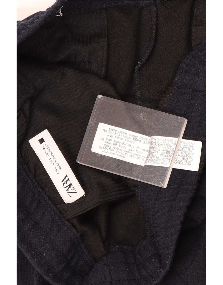 Zara Mens Slim Chino Calças Grande W32 L31 Azul Marinho Poliéster