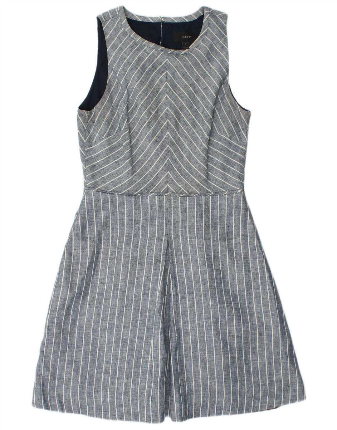 J. CREW Vestido feminino sem mangas evasê US 4 pequeno linho listrado azul
