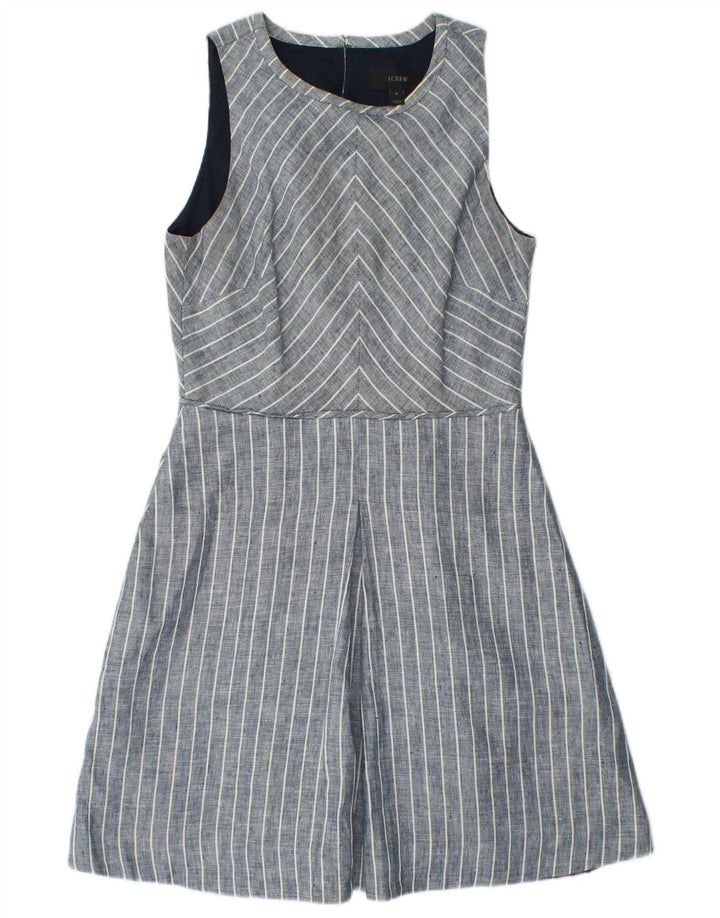 J. CREW Vestido feminino sem mangas evasê US 4 pequeno linho listrado azul