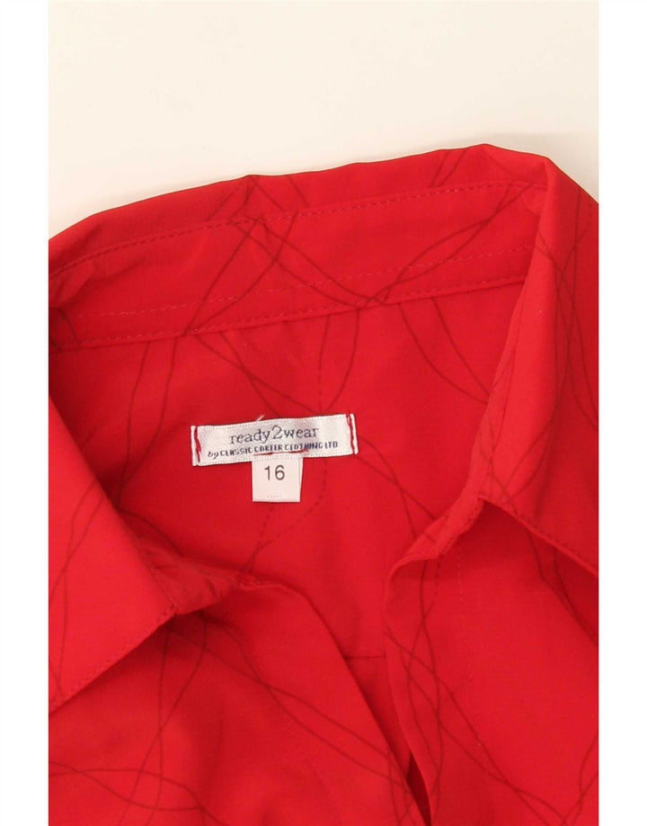 Blusa feminina vintage com padrão abstrato Reino Unido 16 grande poliéster vermelho