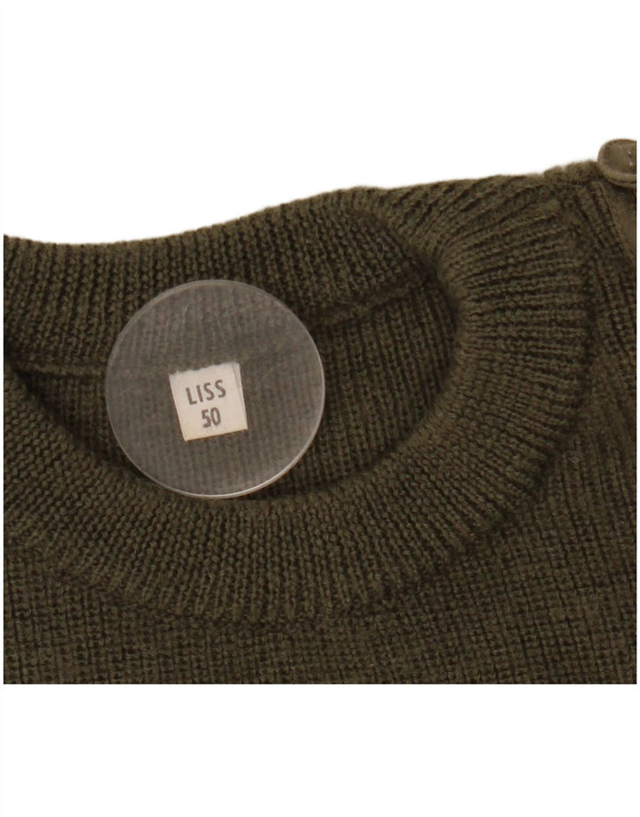 Suéter vintage masculino militar com gola redonda IT 50 médio cáqui