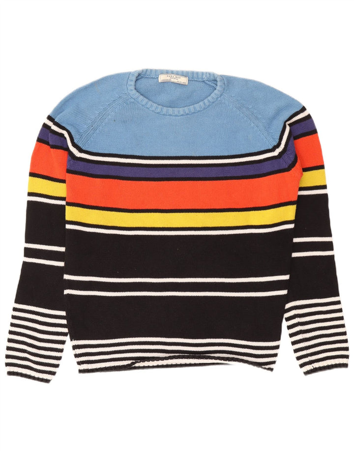 Zara Suéter masculino com gola redonda, grande listrado multicolorido