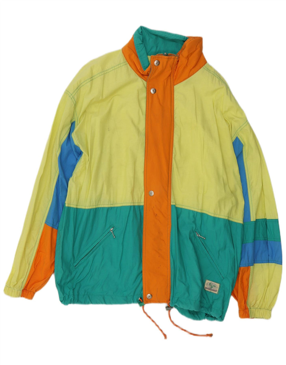 Jaqueta utilitária masculina vintage UK 40 grande bloco colorido multicolorido