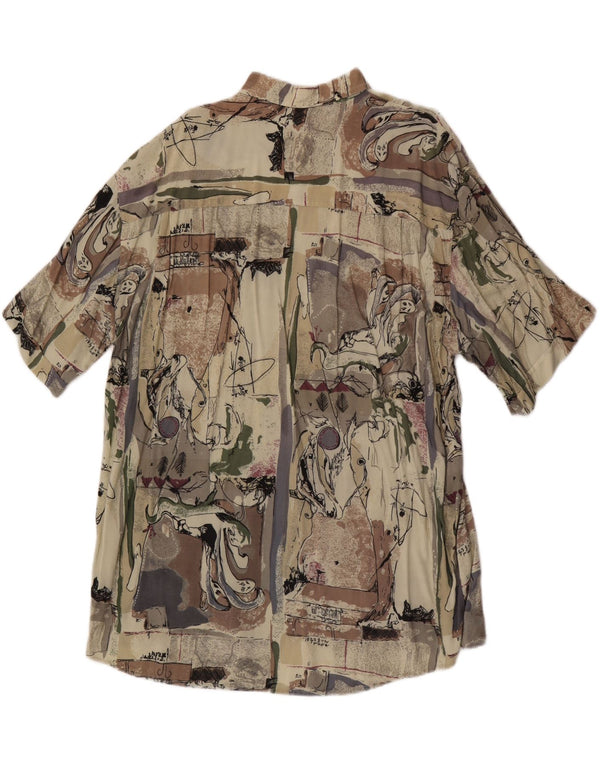 Camisa masculina vintage abstrata padrão manga curta tamanho 43/44 XL bege