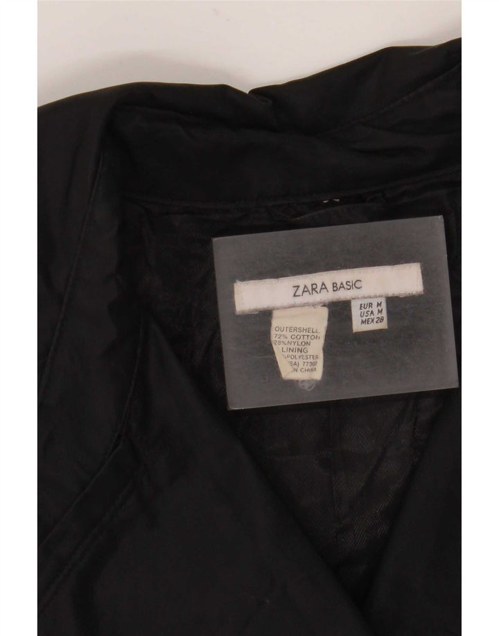 Zara Womens Trench Coat UK 12 Médio Algodão Preto