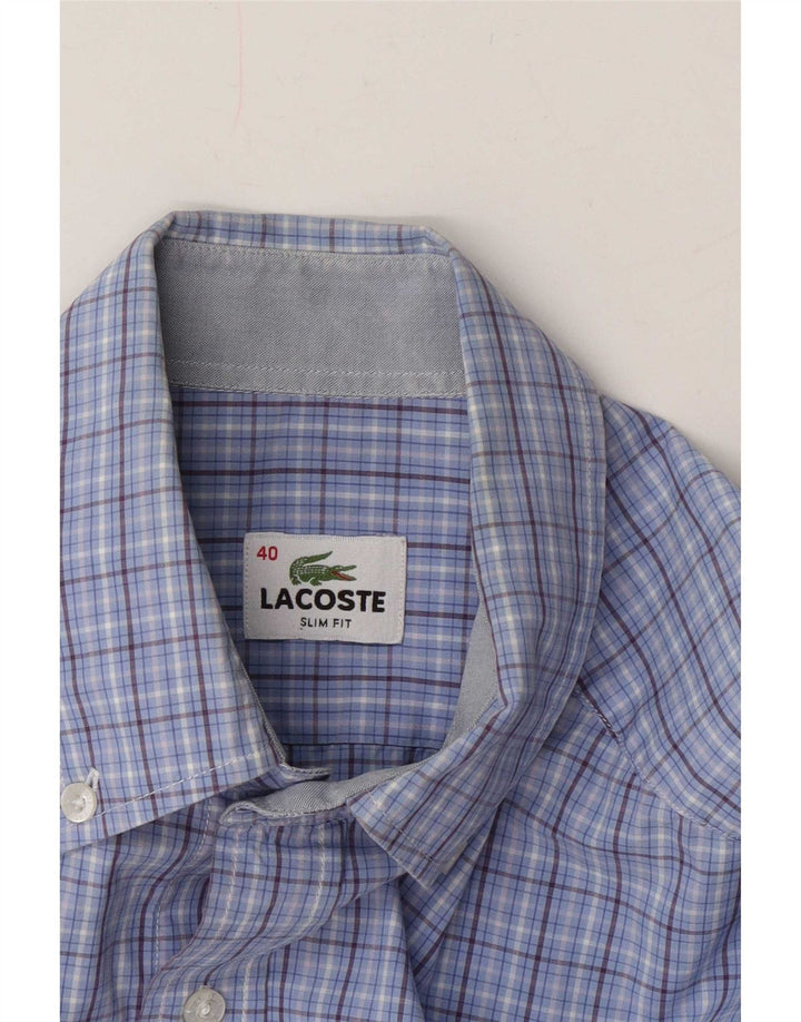 Camisa masculina Lacoste Slim Fit tamanho 40 xadrez azul médio