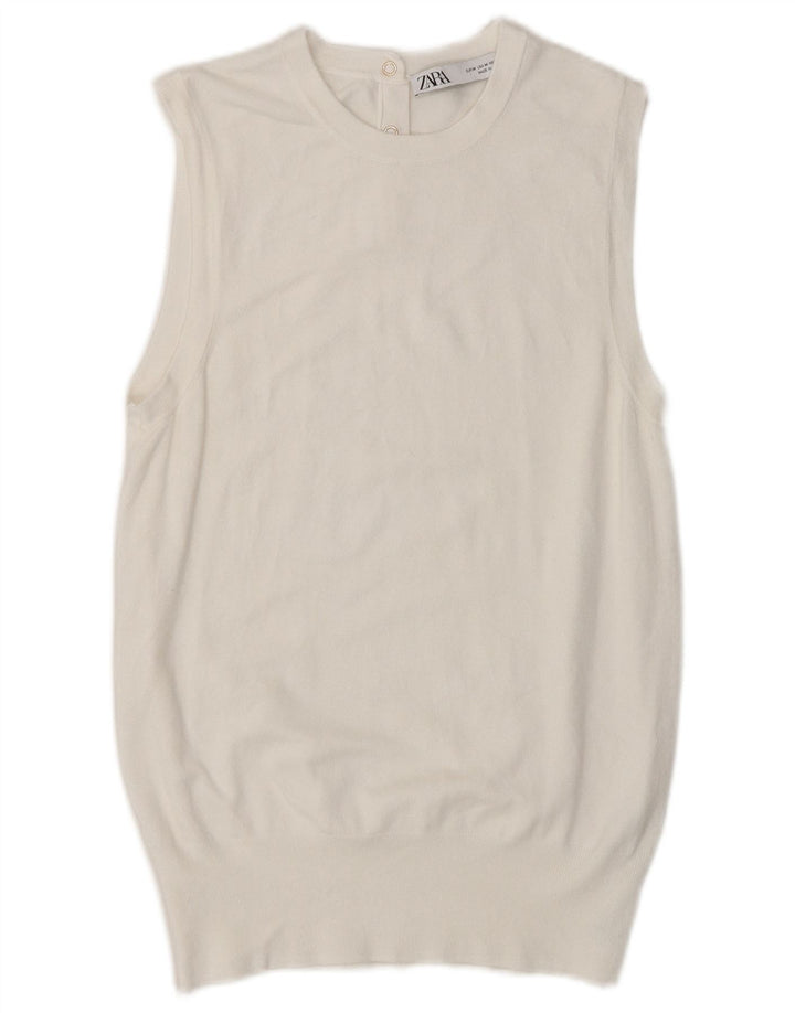 Zara Womens Vest Tank Top UK 14 Médio Branco Viscose