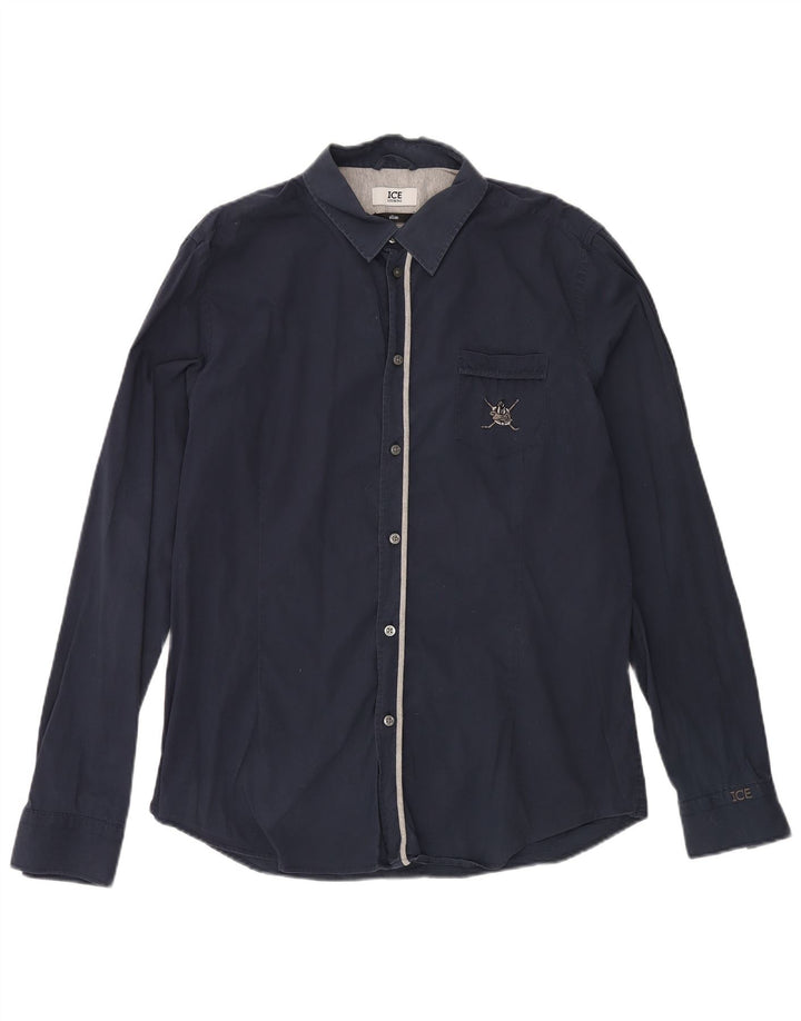Camisa Slim Masculina ICEBERG Azul Marinho Médio