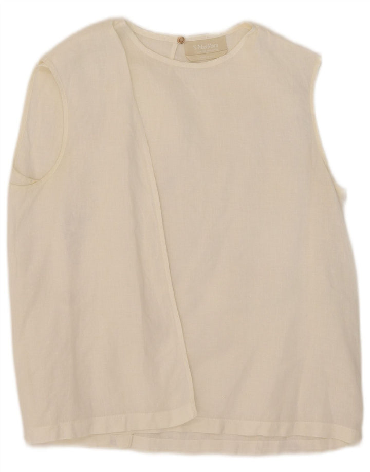 Blusa feminina sem mangas Max Mara UK 14 médio branco
