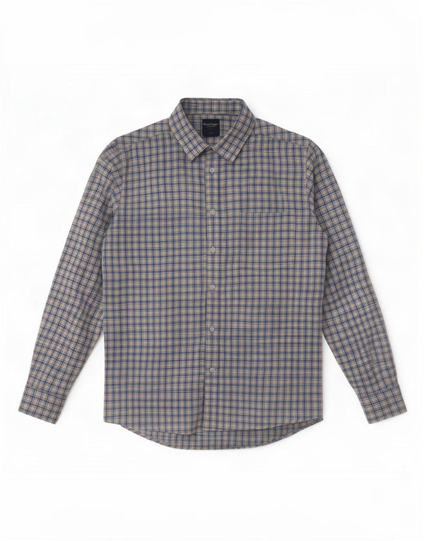 James Pringle Mens Flannel Shirt Medium Blue Check Polyester