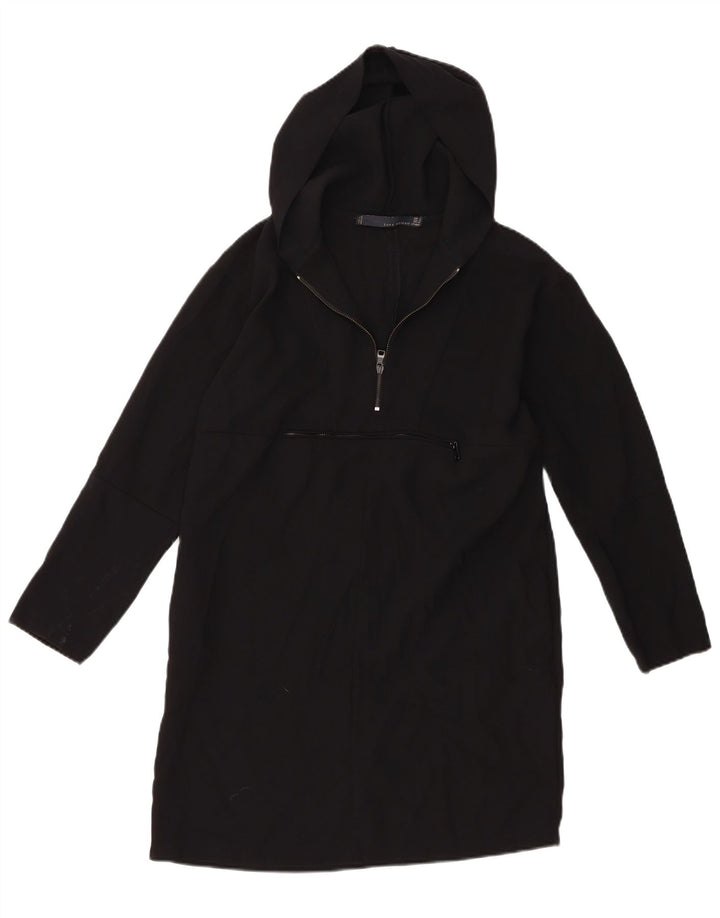 Pulôver feminino Zara com capuz vestido UK 10 pequeno poliéster preto