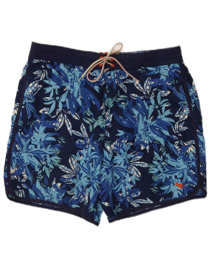 Shorts de natação masculino Ted Baker tamanho 4 grande poliéster floral azul marinho